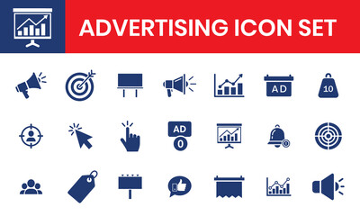 Advertising Icon Set Solid Fill Style