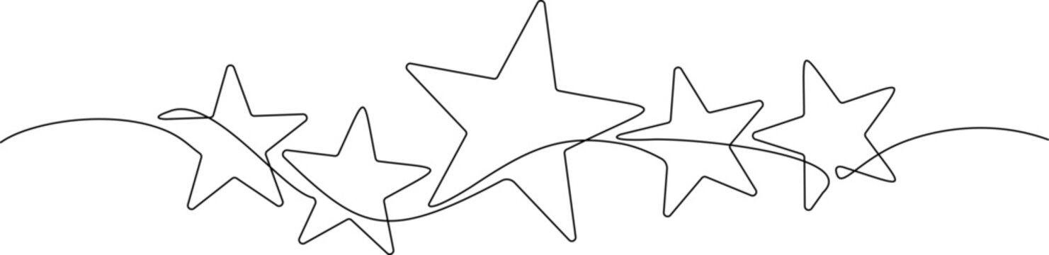 continuous line drawing of five stars, five star review line art vector illustration