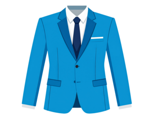 Flat Design Vector Blue Suit Jacket with Shirt and Tie, Clean Front View, Isolated