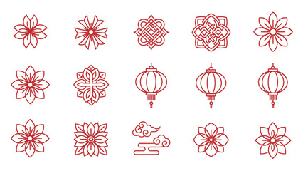 Set of Chinese Lanterns and Flower Symbols © RAMS