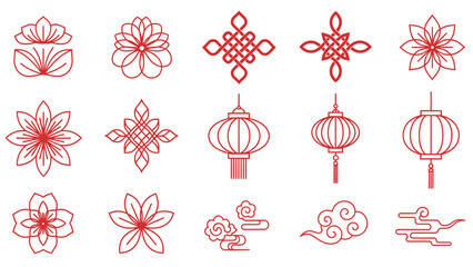Collection of Traditional Asian Lanterns and Floral Symbols
