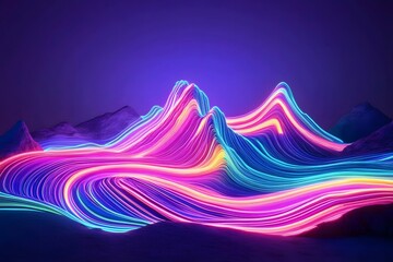 Vibrant neon waves dancing in the dark