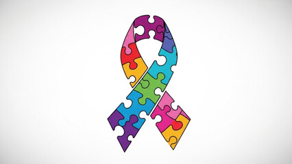 Colorful puzzle piece awareness ribbon on white background for autism support and social cause