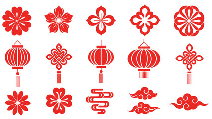 Traditional Chinese New Year Decorations with Lanterns and Floral Patterns