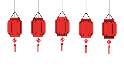 Red Chinese Lanterns Hanging in a Row