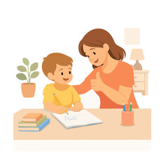 Mother Encouraging Child During Home Study Time