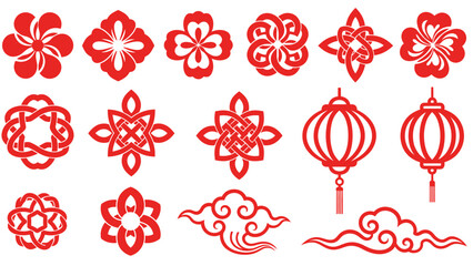 Traditional Chinese New Year Paper Cut Decorations and Lanterns