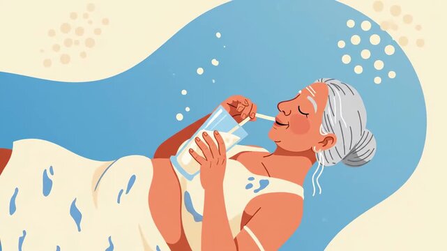Elegant Senior Woman Enjoying Refreshing Drink On A Sunny Day Graphic Animation
