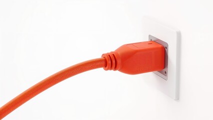 Orange electrical cable plugged into power outlet.