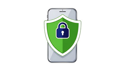 A smartphone with a green security shield and a blue padlock icon, symbolizing mobile data protection and privacy.