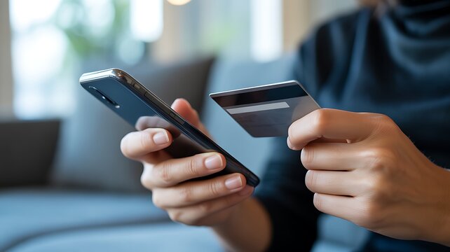 Close Up of Hands Performing Mobile Payment and Electronic Commerce Transaction via Smartphone
