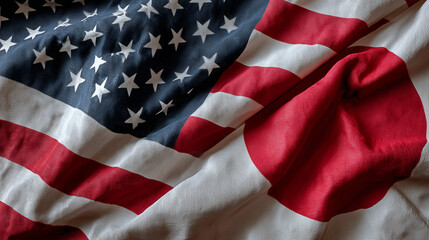 us flag waving next to japanese flag. relations between usa and japan