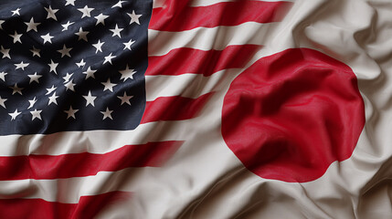 us flag waving next to japanese flag. relations between usa and japan