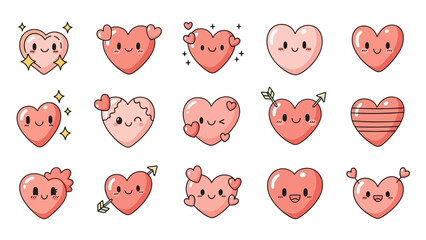 Fototapeta premium Cute cartoon hearts with smiling faces and playful expressions