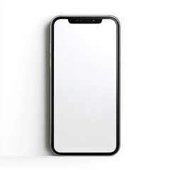 Vertical mock up of a modern smartphone with a blank white screen ready for application interface design or display content overlay on a clean white background