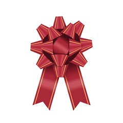 Red gift bow with gold stripes on transparent background