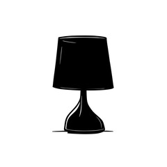 Rechargeable touch‑sensor bedside lamp in minimalist black line art, isolated on stark white background, vector illustration for interior design