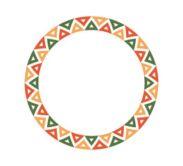 Mexican pattern circle frame. African ethnic motif border. Aztec triangular ornament round frame. Mexican text frame. African ethnic culture ornament. Vector illustration isolated on white background.