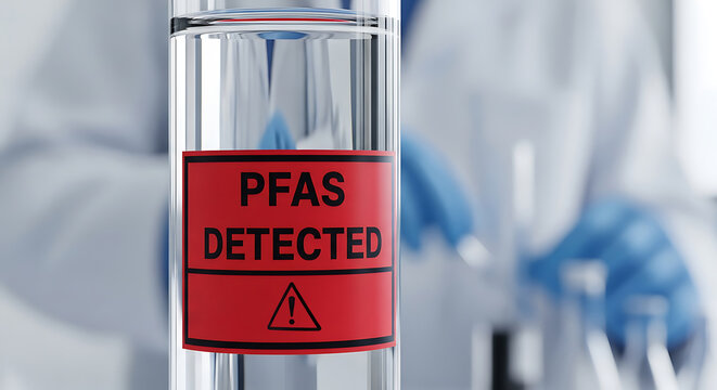Pfas detected in water sample with warning label