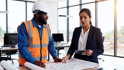 Construction Project Management Team Reviewing Blueprints Architecture Planning Engineering Building Design Site Supervision Business Collaboration Success - Powered by Adobe