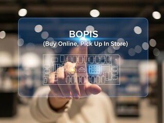Buy Online Pick Up In Store (BOPIS) Concept with Human Hand and Digital Interface