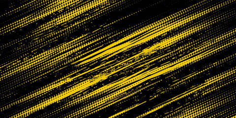Abstract Black and Yellow Dirty Grunge Background with Halftone Effect. Sports Background with Brush Stroke Illustration