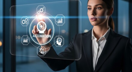 Businesswoman interacting with automation technology interface