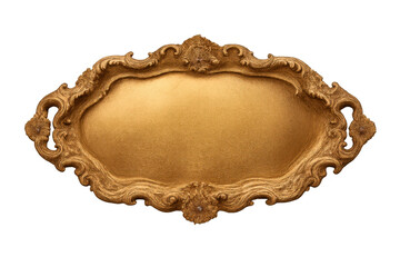 Ornate gold plaque with royal baroque frame forming an antique decorative label element, transparent background