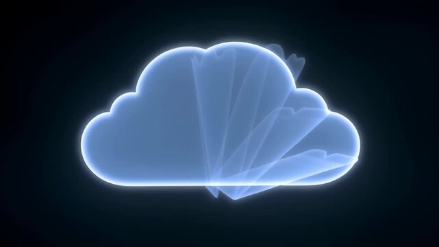 Digital data transfer glowing translucent folder icons moving fast on dark background symbolizing dynamic file sharing technology and fast storage