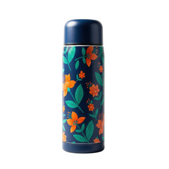 Fototapeta premium Floral patterned thermos bottle isolated on transparent background