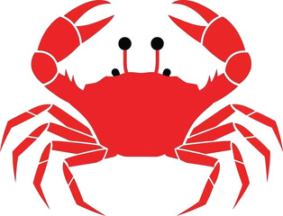 A simple illustration of a red crab with prominent claws and eyes © CreativeAkash099
