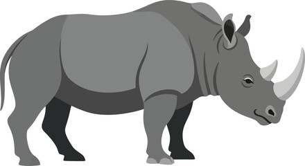 Fototapeta premium Illustration of a gray rhinoceros standing in profile facing right