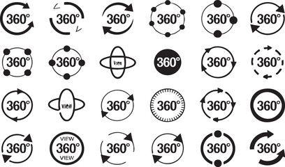 Black and white 360 degree rotation arrows and dots