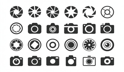 Collection of black and white camera and lens aperture