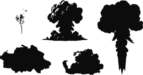Set of 5 Smoke puffs silhouette cloud puff steam rising cigarette smoke and explosion smoke