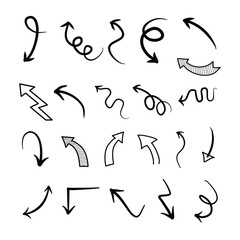 Collection of Hand Drawn Arrows in Various Directions and Styles.