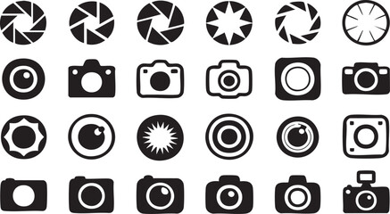 Collection of black and white camera and lens in various styles