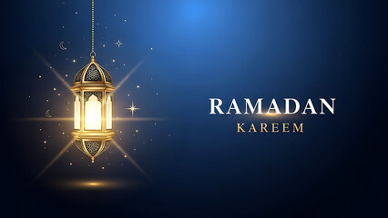 Ramadan Kareem celebration with glowing lantern in night sky