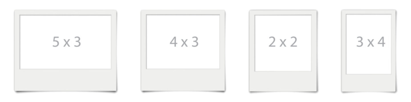 Off-white empty transparent instant photo frame portrait mockup set with realistic off white shadow design on PNG background for image album, camera, wedding, party, family, rectangle, square