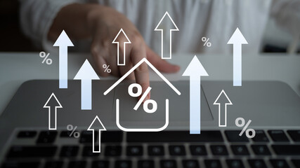A modern financial growth concept featuring percentages and arrows on a laptop. This image captures the essence of success in business strategies and investment insights. Gantry