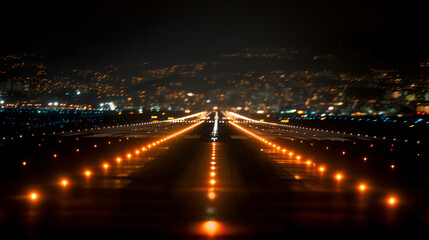 Airport runway lights illuminating dark runway at night