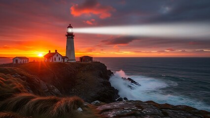 Sunset at the lighthouse: serene coastal twilight
