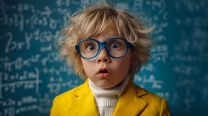Young boy learning mathematics showing astonishment and surprise