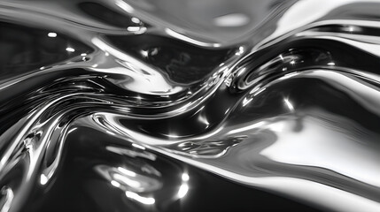 Liquid shining chrome metal creating abstract reflective waves