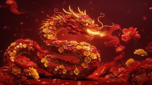 luxury floral dragon with fire glow for chinese new year zodiac celebration