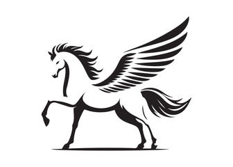 pegasus logo silhouette vector, horse with wings logo design icon vector illustration, magical fantasy horse vector silhouette, pegasus fly horse logo vector silhouette on white background
