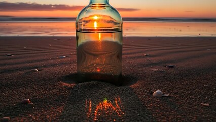 Sunset serenity: a candle on the beach