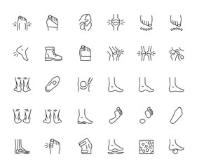 Line Art Icons of Feet Legs Footwear and Medical Supports.