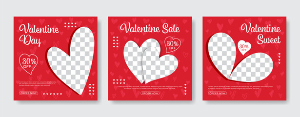 set of social media post template happy valentines day sale banner