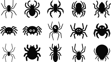 Spider silhouette icon collection, black vector spiders set, creepy halloween insect symbols for horror decoration illustration designs © MdSobhan